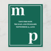 Trendy Monogram Emerald Green Budget Save the Date Flyer (Voorkant)