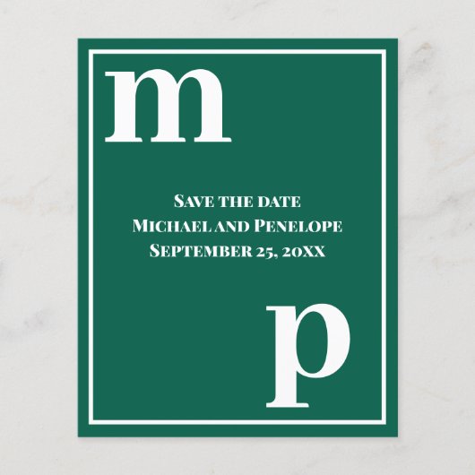 Trendy Monogram Emerald Green Budget Save the Date Flyer (Voorkant)