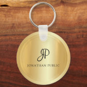 Trendy Monogram Faux Gold Jouw naam Elegant Sleutelhanger (Voorkant)