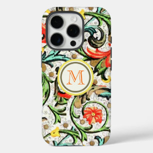 Trendy Monogram Floral  Damask iPhone 16 Pro Hoesje