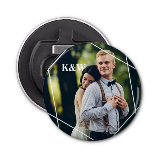 Trendy Monogram Foto Button Flesopener (Voorkant)