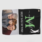 Trendy Monogram & Foto Vaderdag Cadeau Golfhanddoek (Horizontaal)