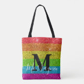 Trendy Monogram Gay Pride LGBTQ Rainbow Glitter Tote Bag (Achterkant)