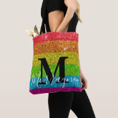 Trendy Monogram Gay Pride LGBTQ Rainbow Glitter Tote Bag (Dichtbij)