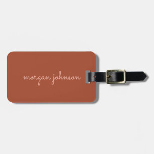Trendy monogram Gebrand Sinaasappel + Blush Scri Bagagelabel