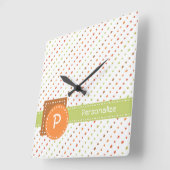 Trendy Monogram Gestippelde Strepen met Naam Vierkante Klok (Hoek)