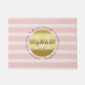 Trendy Monogram Gold Glitter Blush Pink Stripes Deurmat (Voorkant)