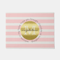 Trendy Monogram Gold Glitter Blush Pink Stripes