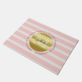 Trendy Monogram Gold Glitter Blush Pink Stripes Deurmat (Schuin)