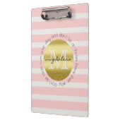 Trendy Monogram Gold Glitter Blush Pink Stripes Klembord (Links)