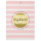 Trendy Monogram Gold Glitter Blush Pink Stripes Klembord (Achterkant)