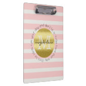 Trendy Monogram Gold Glitter Blush Pink Stripes Klembord (Rechts)