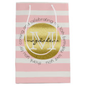 Trendy Monogram Gold Glitter Blush Pink Stripes Medium Cadeauzakje (Voorkant)