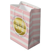 Trendy Monogram Gold Glitter Blush Pink Stripes Medium Cadeauzakje (Achterkant Gekanteld)