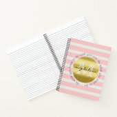 Trendy Monogram Gold Glitter Blush Pink Stripes Notitieboek (Binnen)