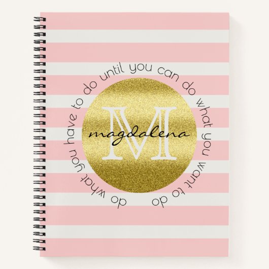 Trendy Monogram Gold Glitter Blush Pink Stripes Notitieboek (Voorkant)