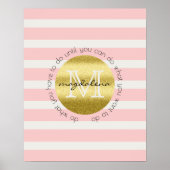 Trendy Monogram Gold Glitter Blush Pink Stripes Poster (Voorkant)