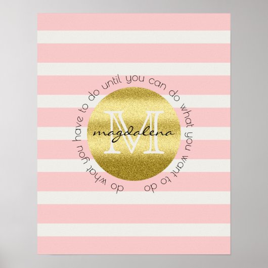 Trendy Monogram Gold Glitter Blush Pink Stripes Poster (Voorkant)