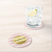 Trendy Monogram Gold Glitter Blush Pink Stripes Ronde Kartonnen Onderzetter (Insitu)