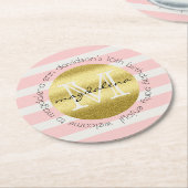 Trendy Monogram Gold Glitter Blush Pink Stripes Ronde Kartonnen Onderzetter (Gebogen)