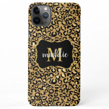 Trendy Monogram Gold Leopard Pattern Naam
