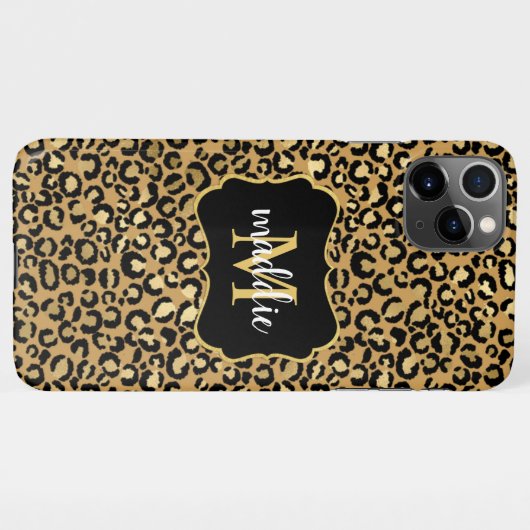 Trendy Monogram Gold Leopard Pattern Naam iPhone Hoesje (Achterkant horizontaal)