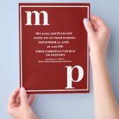 Trendy Monogram Granaat Rode Budget Trouw Uitnodig Flyer (Hand)