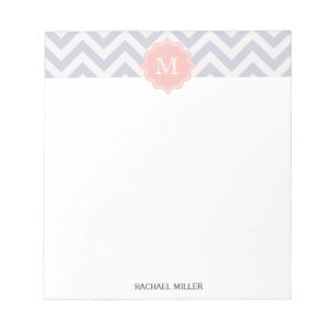 Trendy Monogram Gray White Peach Chevron Pattern Notitieblok