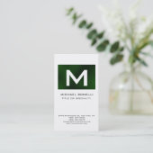 Trendy Monogram Green White Modern Visitekaartje (Staand voorkant)