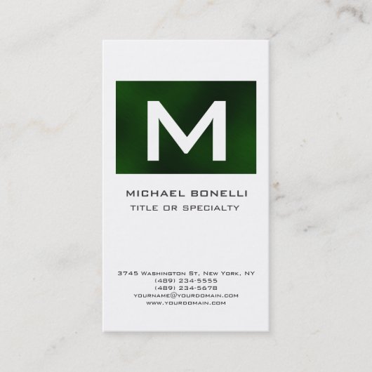 Trendy Monogram Green White Modern Visitekaartje (Voorkant)