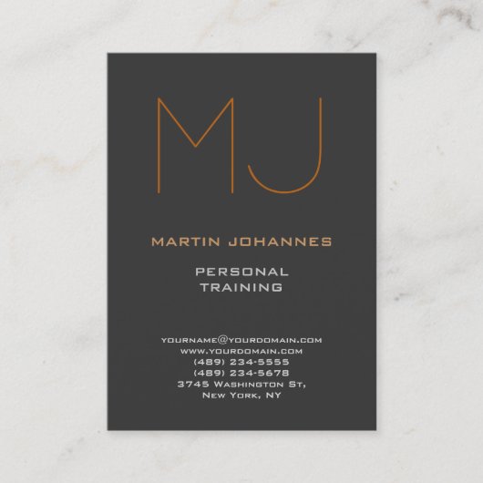 Trendy Monogram Grijs Sport Personal Trainer Visitekaartje (Voorkant)