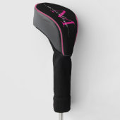 Trendy Monogram Hot Pink & Black Golf Head Hoesje Golfheadcover (Schuin)