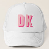 Trendy Monogram Initiaal Bachelorette Wit Roze Trucker Pet (Voorkant)