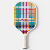 Trendy monogram kleurrijk geruite pickleball paddle (Achterkant)