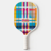 Trendy monogram kleurrijk geruite pickleball paddle (Voorkant)