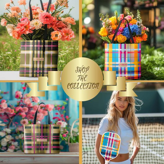 Trendy monogram kleurrijk geruite pickleball paddle