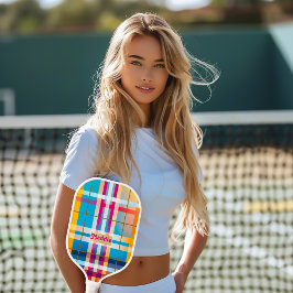 Trendy monogram kleurrijk geruite pickleball paddle