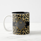 Trendy Monogram Leopard Print | Zwart grijs en gou Tweekleurige Koffiemok (Links)