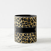 Trendy Monogram Leopard Print | Zwart grijs en gou Tweekleurige Koffiemok (Center)