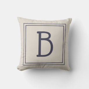 Trendy Monogram Letter Initiaal Neutraal Taan Blau Kussen