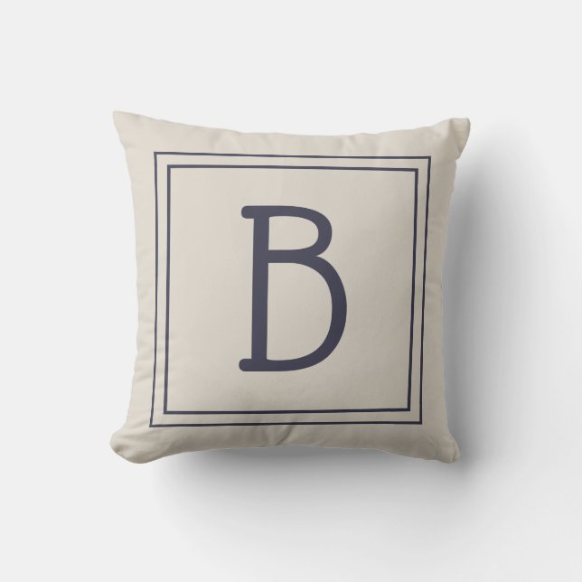 Trendy Monogram Letter Initiaal Neutraal Taupe Bla Kussen (Voorkant)