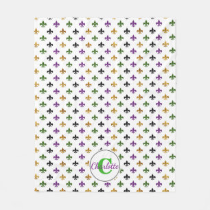 Trendy Monogram Mardi Gras Fleur De Lis Fleece Deken