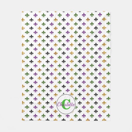 Trendy Monogram Mardi Gras Fleur De Lis Fleece Deken (Voorkant)