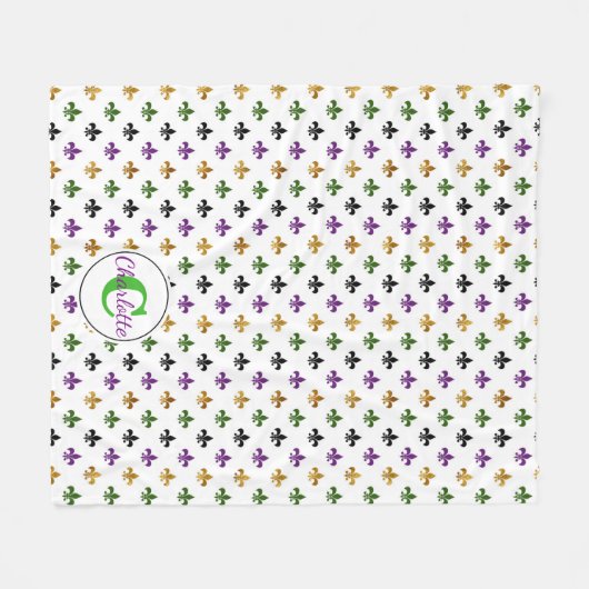 Trendy Monogram Mardi Gras Fleur De Lis Fleece Deken (Voorkant (Horizontaal))