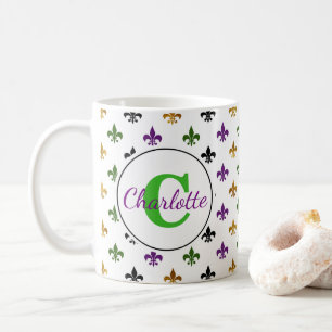 Trendy Monogram Mardi Gras Fleur De Lis Koffiemok