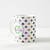 Trendy Monogram Mardi Gras Fleur De Lis Koffiemok (Voorkant links)