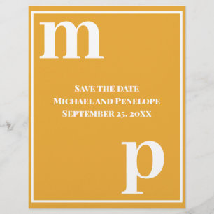 Trendy Monogram Marigold Budget Save the Date Flyer