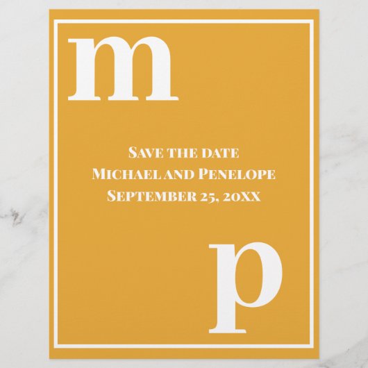 Trendy Monogram Marigold Budget Save the Date Flyer (Voorkant)