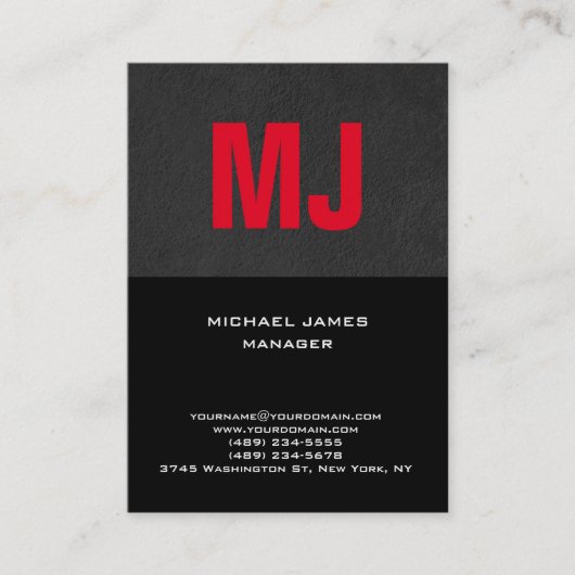 Trendy monogram met grijs zwart rood visitekaartje (Voorkant)