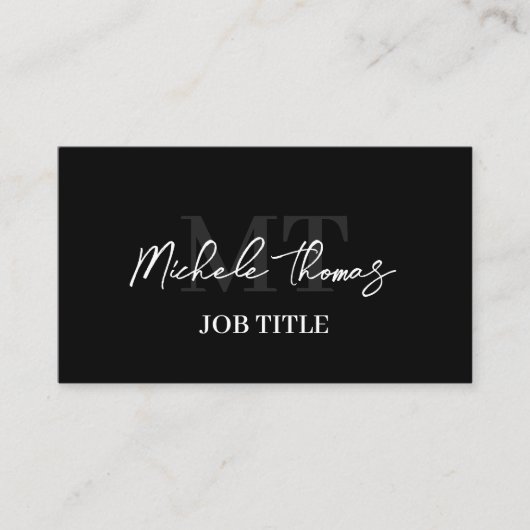 Trendy Monogram Minimalistisch Modern Zwart Script Visitekaartje (Voorkant)